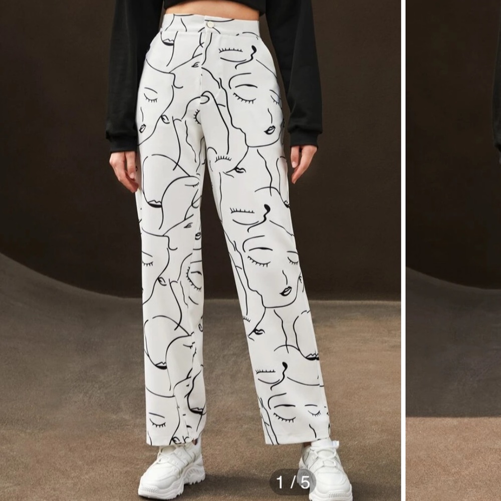High waist figure print wide leg pants black and white